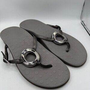 Vionic Orthaheel Yolanda Sandals Women’s 11 Gray Metallic Thong Flip Flop